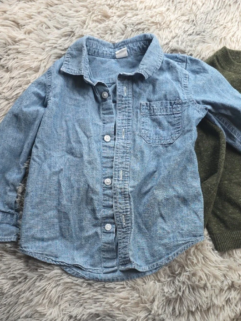 GAP Blue Button-Down Shirt with Olive Green Sweater